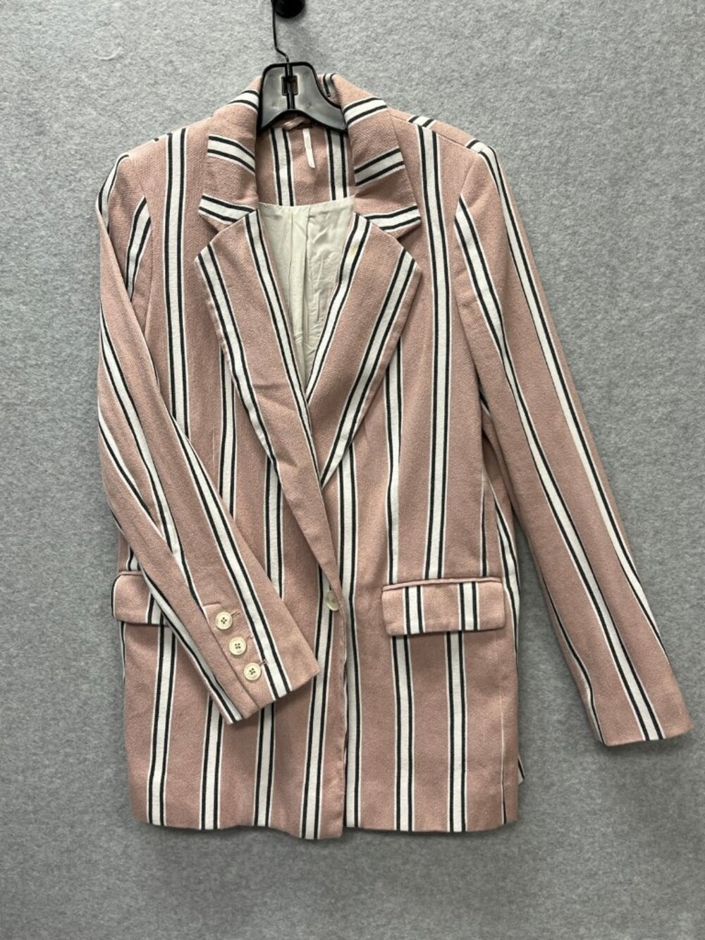 Free People Uptown Girl Blazer Size Small Pink Striped Cotton